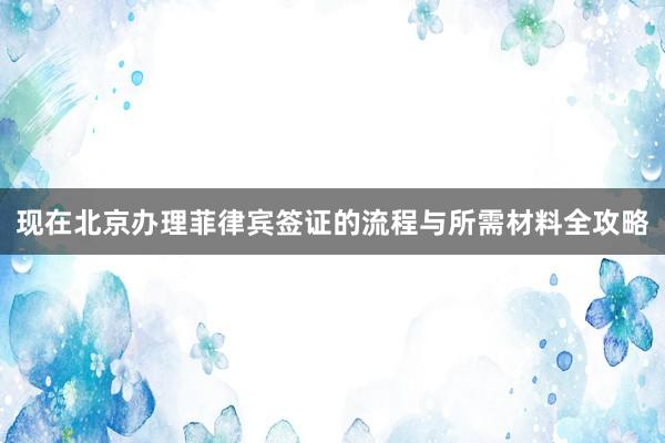 现在北京办理菲律宾签证的流程与所需材料全攻略